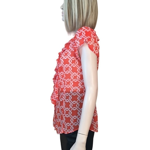 Banana Republic Blouse Top Lightweight Ruffles Flowy Flutter Sleeves Warm Print - Picture 6 of 16